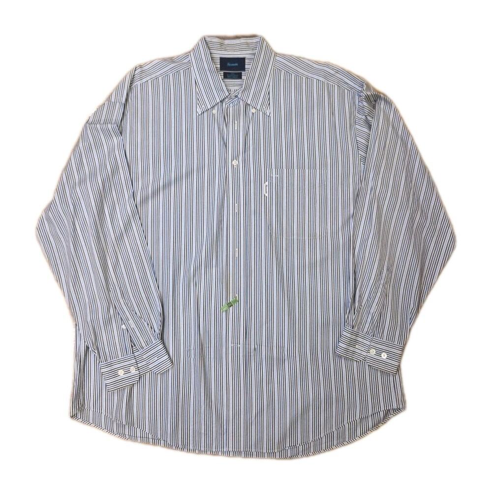 Faconnable Men's Long Sleeve Button Down Shirt XXL Blue White Striped